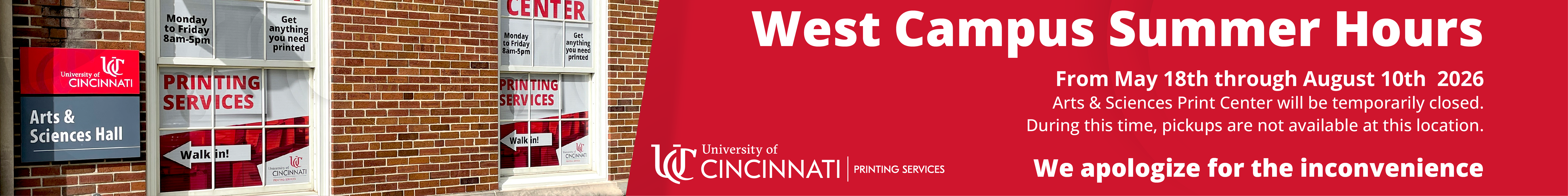 Printing Services will be closed May 10th to August 10th.